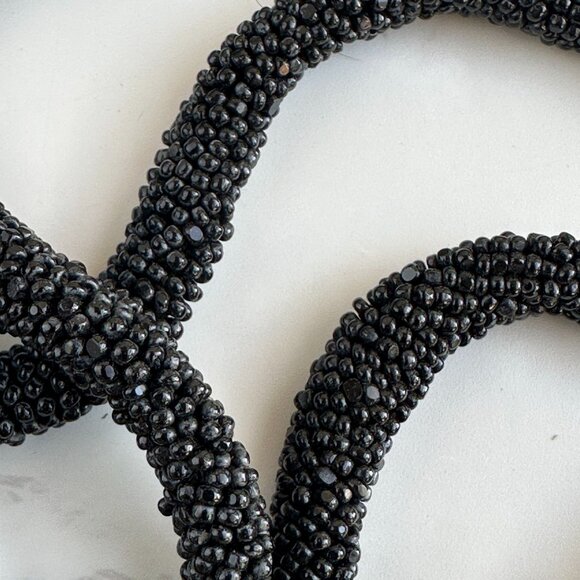 Black Beaded Rope Necklace, Woven Seed Beads, 22 Inch, Glass Bead Crochet - Picture 9 of 9